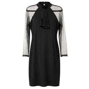 Dark Academia Victorian Goth Midi Dress Women Sz 14/16 Elegant Sheer Sleeve